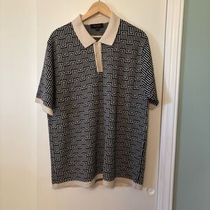 Men's Beige and Black Patterned Polo Shirt